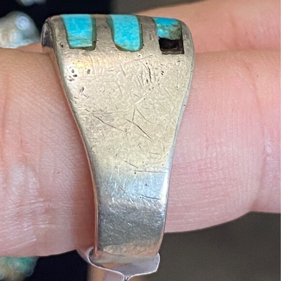 Ring Size 8.5 Turquoise Inlay Sterling Silver 925 Women Semi-Precious Stone - Picture 2 of 9